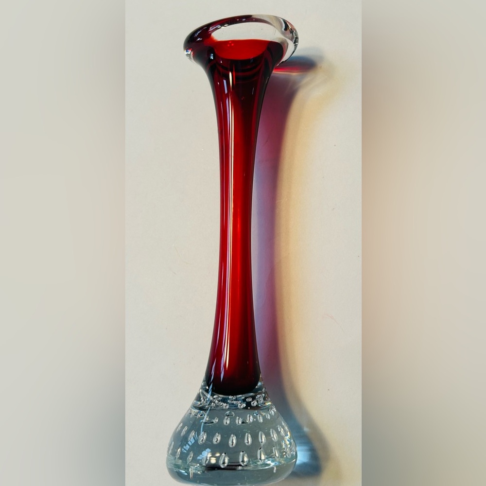ASEDA Glasbruk Red Contolled Bubbles Sweden Jack in the Pulpit Swedish Glass